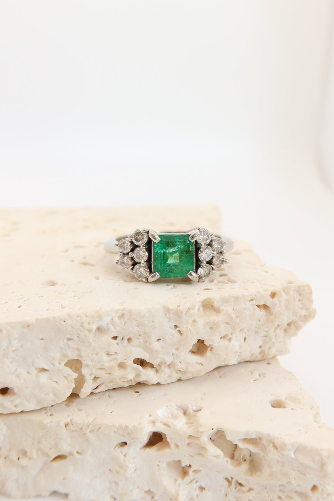 Platinum Emerald and Diamond Ring