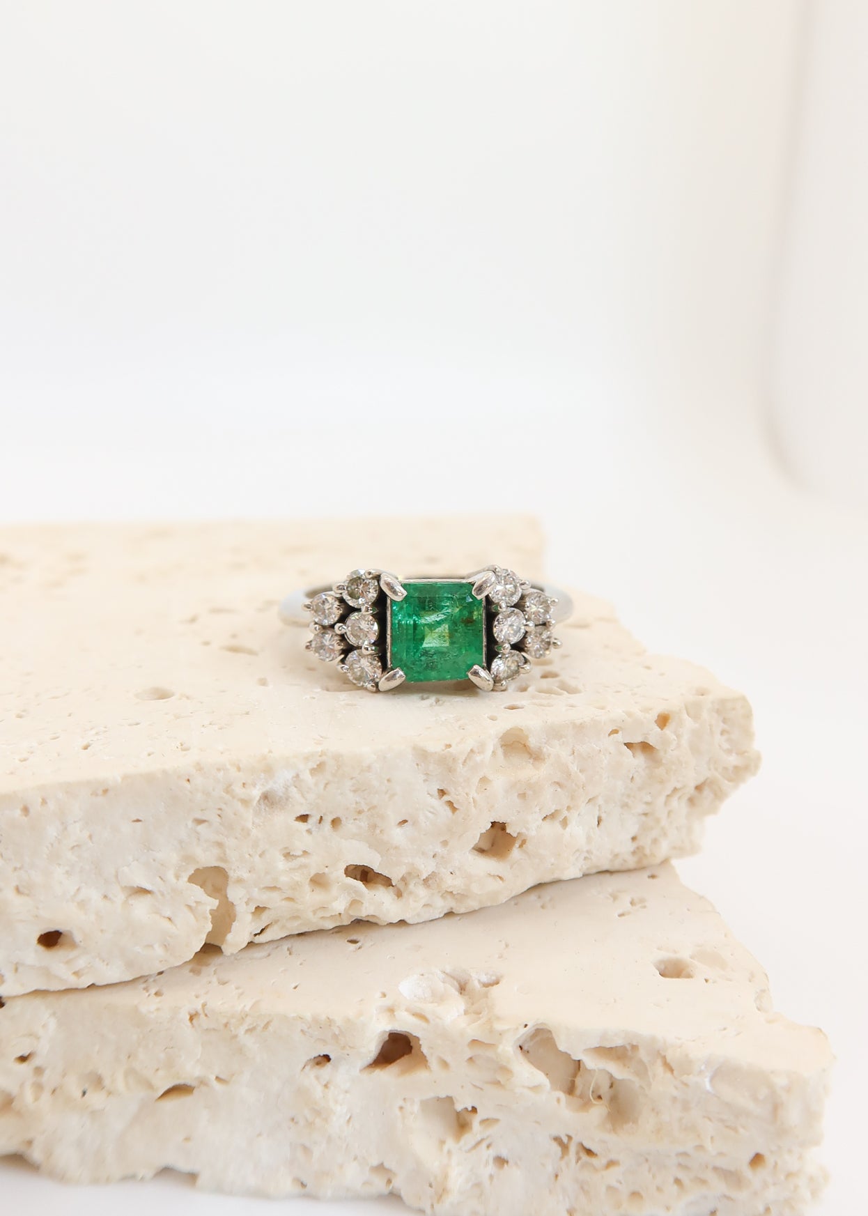 Platinum Emerald and Diamond Ring