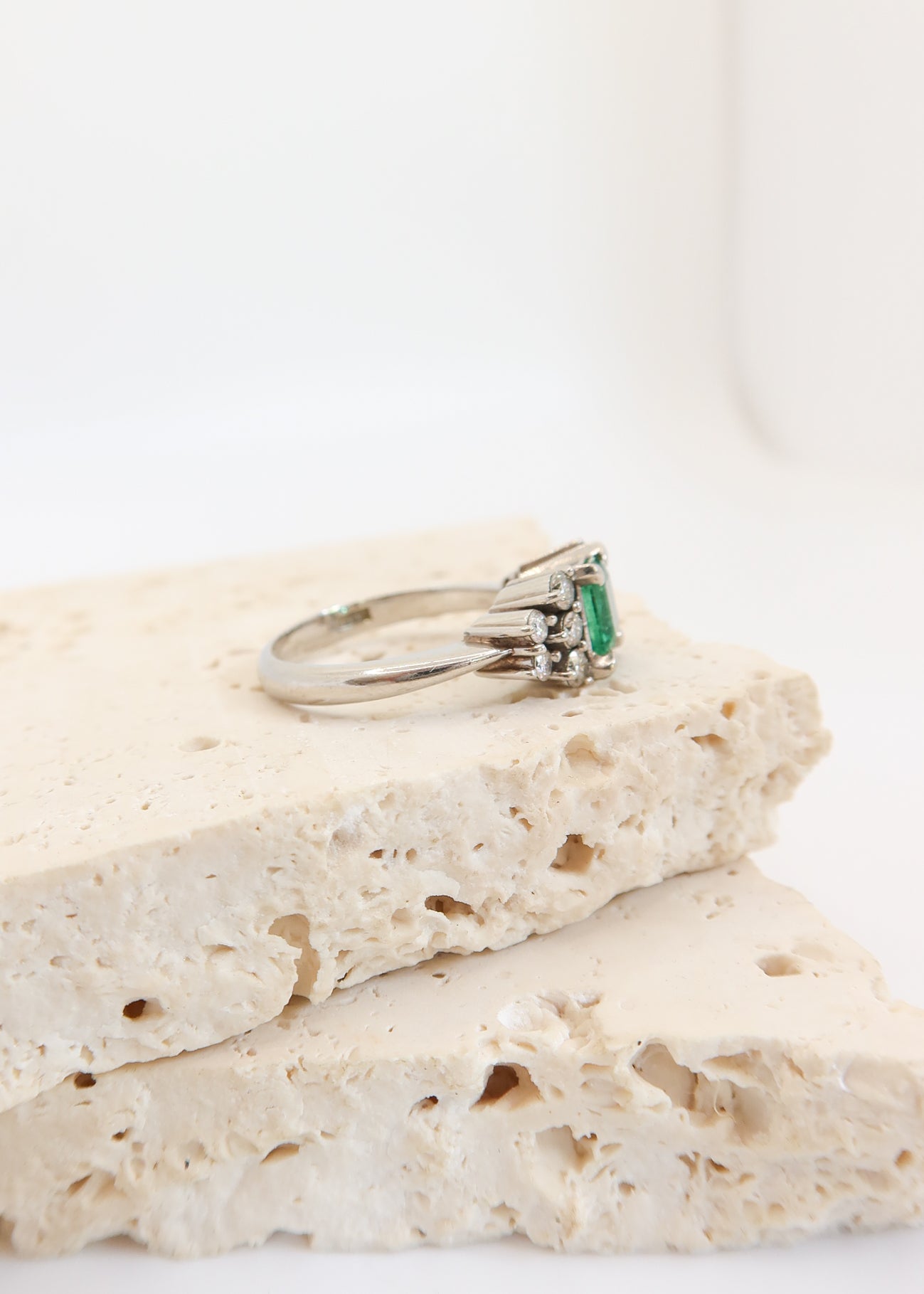 Platinum Emerald and Diamond Ring