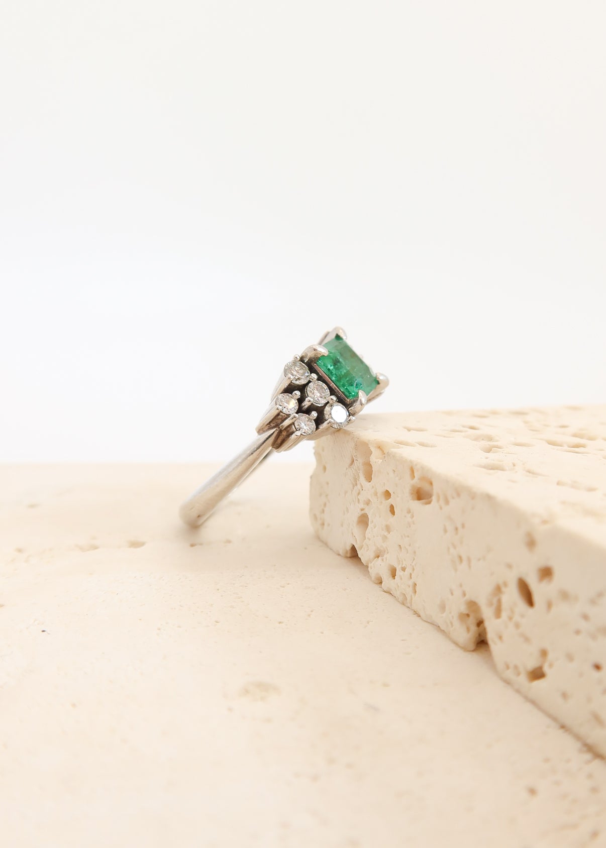 Platinum Emerald and Diamond Ring