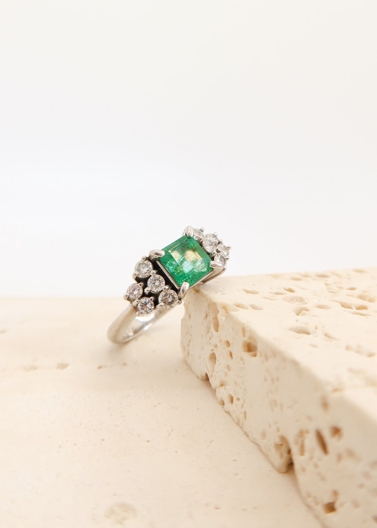 Platinum Emerald and Diamond Ring