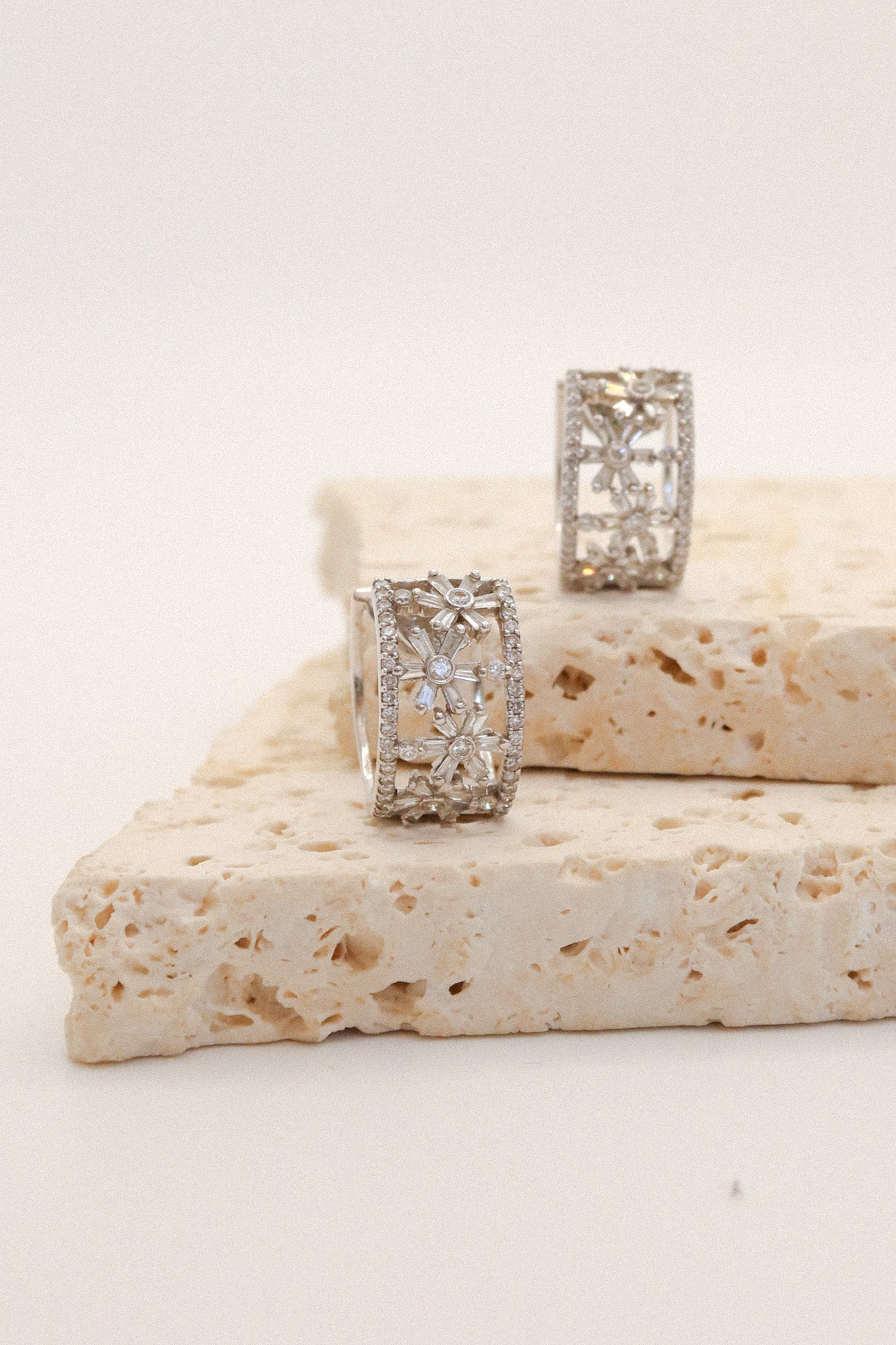 18ct White Gold Diamond Floral Huggie Earrings