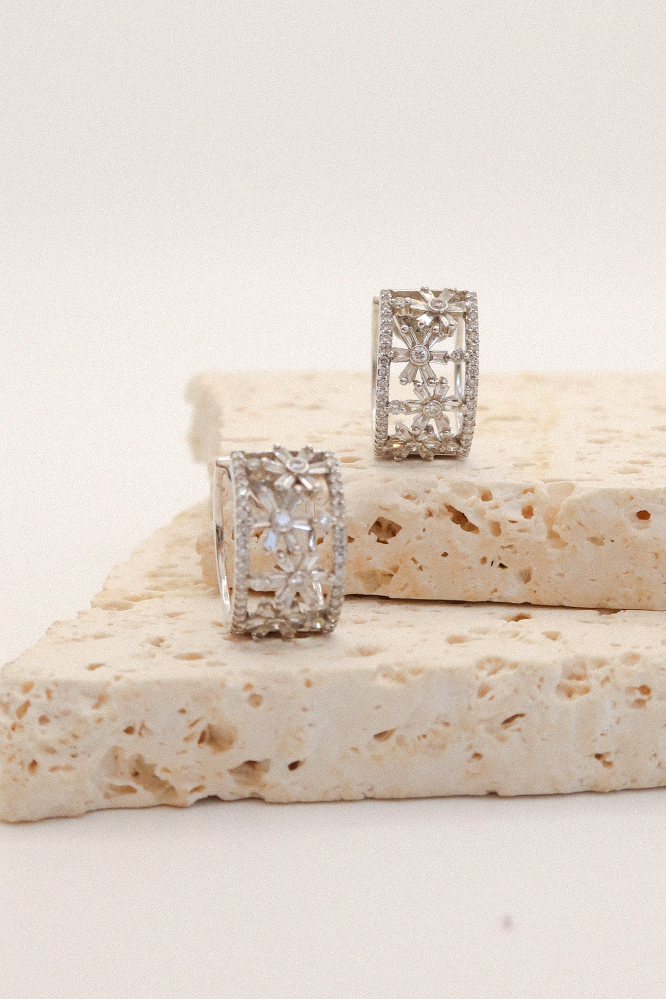 18ct White Gold Diamond Floral Huggie Earrings