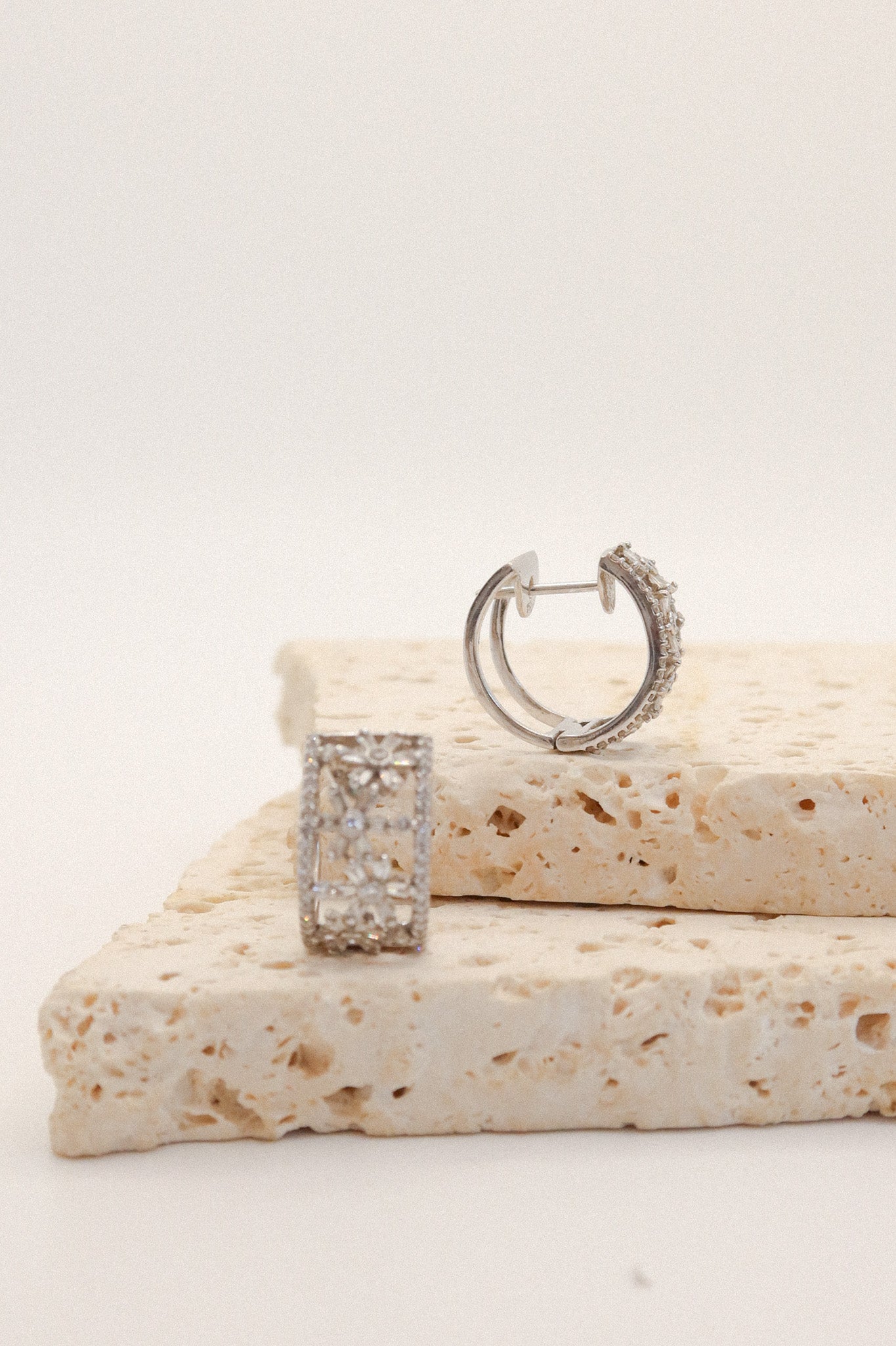 18ct White Gold Diamond Floral Huggie Earrings