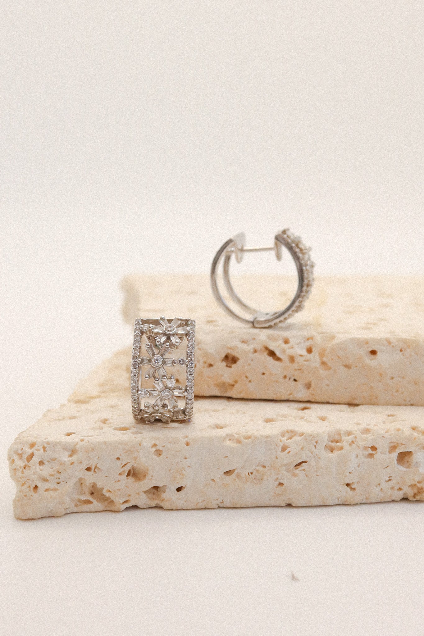 18ct White Gold Diamond Floral Huggie Earrings