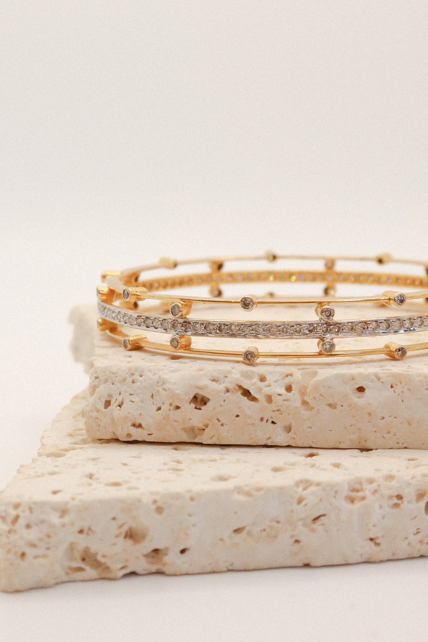 18ct Yellow Gold & Diamond Triple Row Bangle