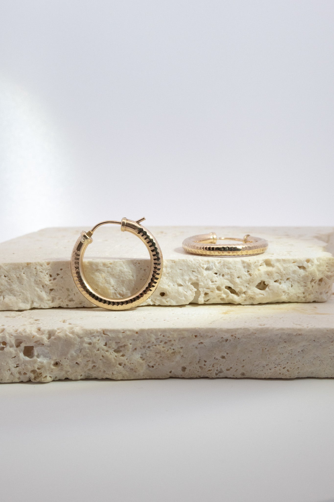 9ct Yellow Gold Textured Medium Hoops