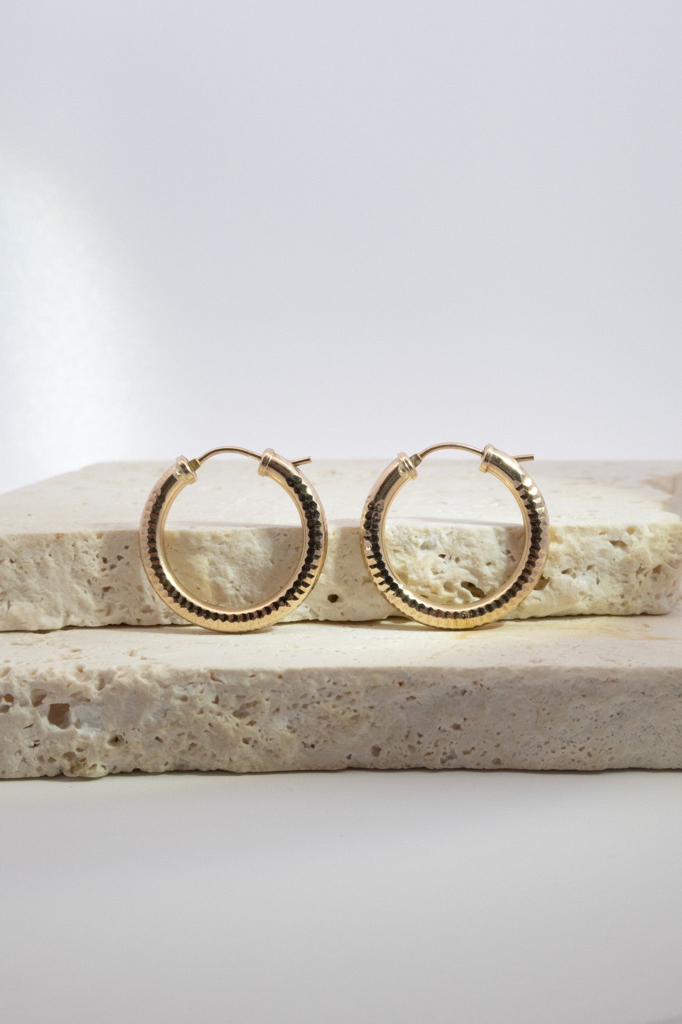 9ct Yellow Gold Textured Medium Hoops