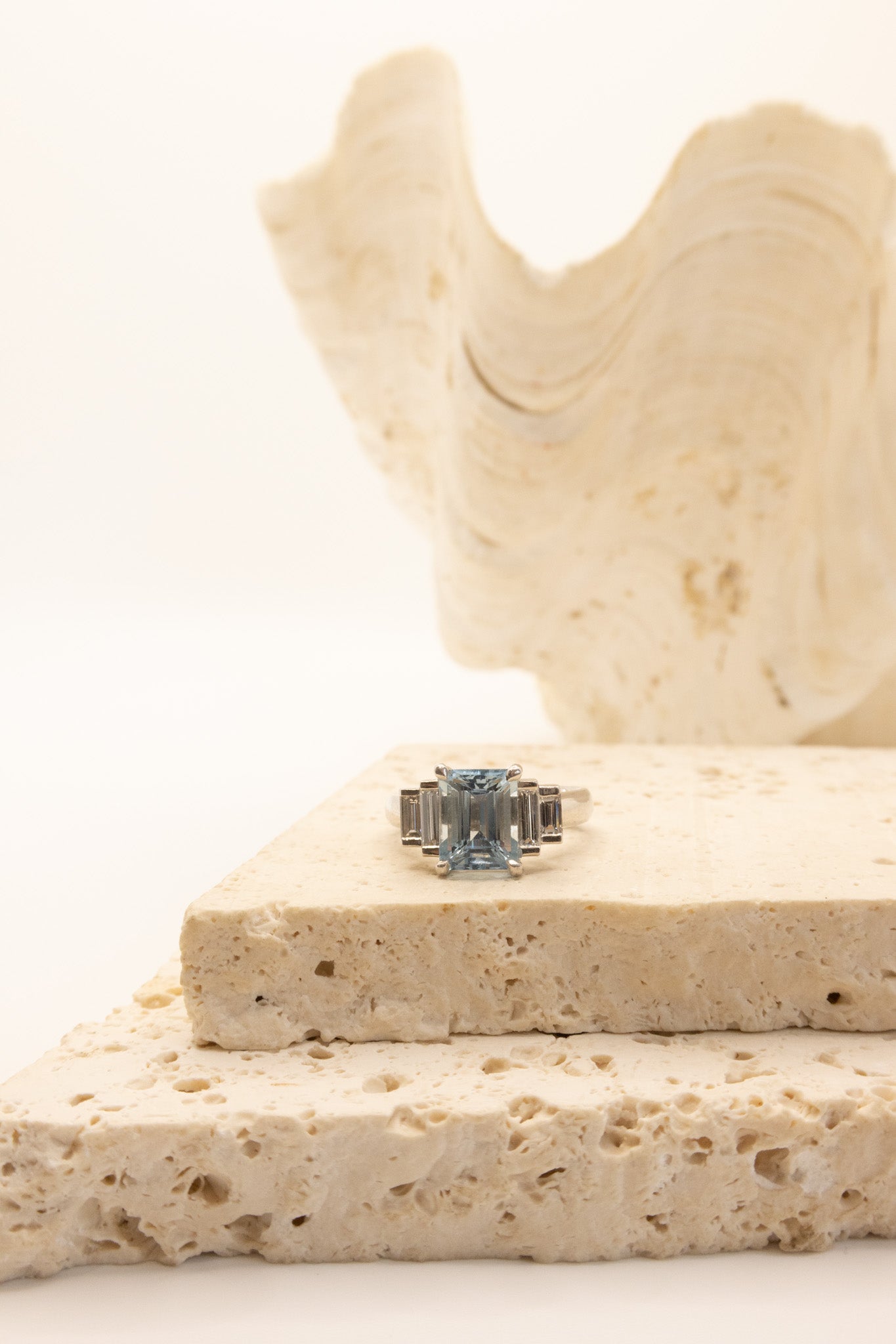 18ct White Gold Aquamarine & Diamond Five Stone Ring