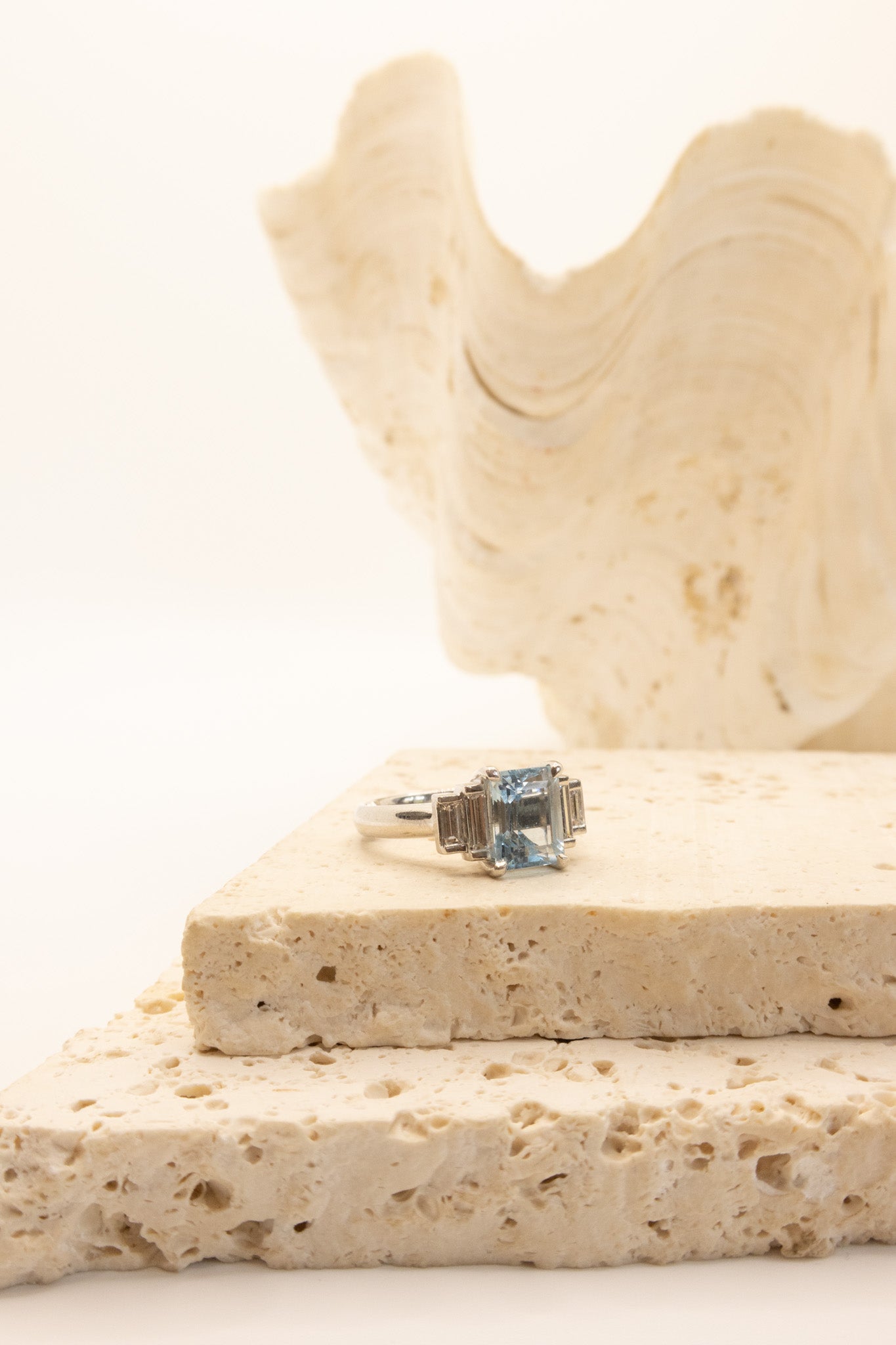 18ct White Gold Aquamarine & Diamond Five Stone Ring