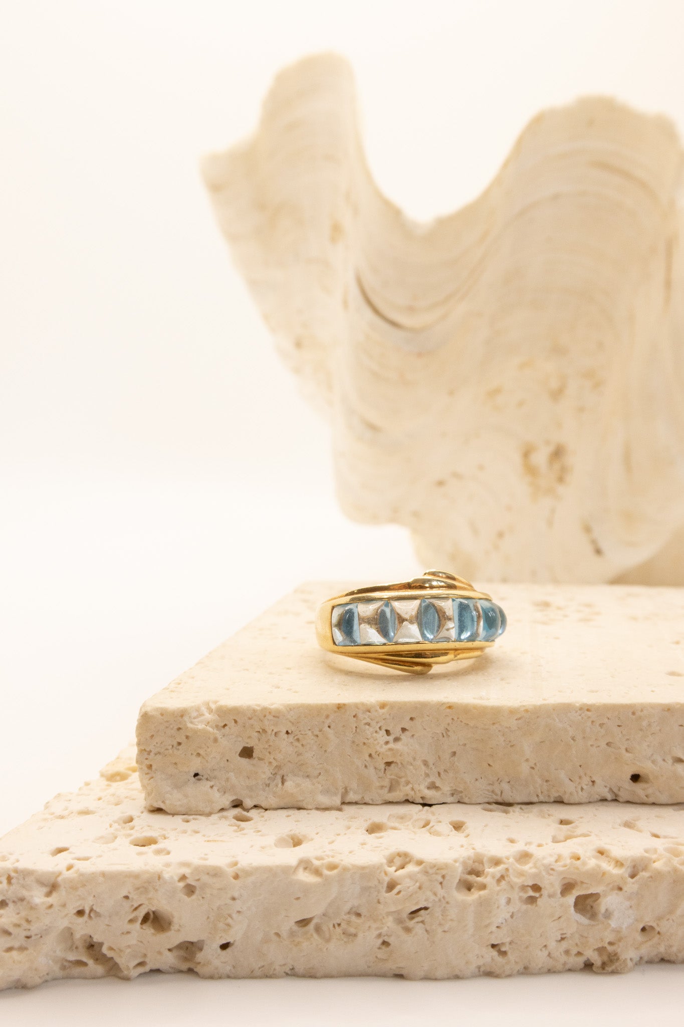 14ct Yellow Gold Seven Stone Cabochon Topaz Ring