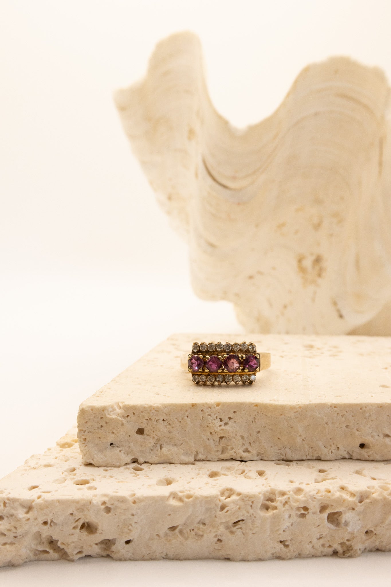 14ct Yellow Gold Pink Sapphire & Diamond Ring