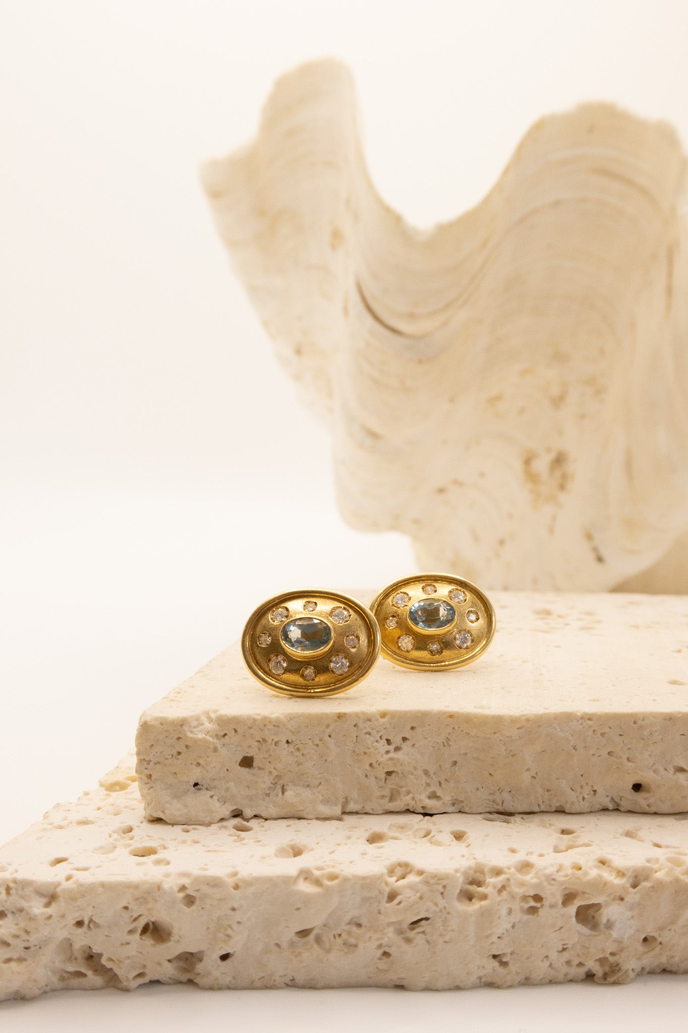 18ct Yellow Gold Aquamarine and Diamond Stud Earrings