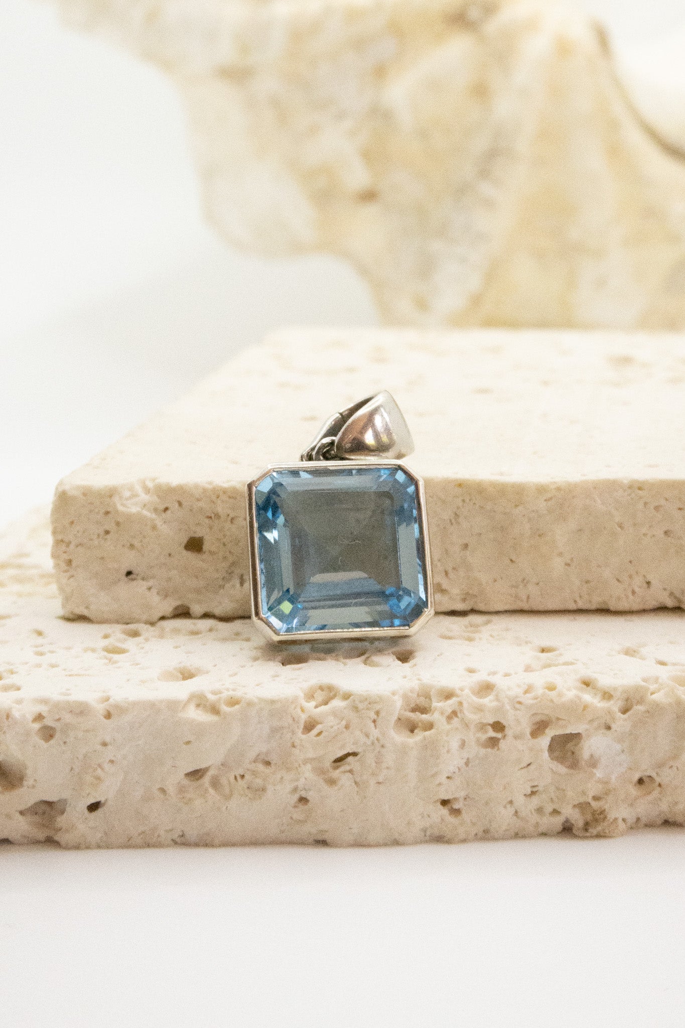 9ct White Gold Asscher Cut Topaz Pendant