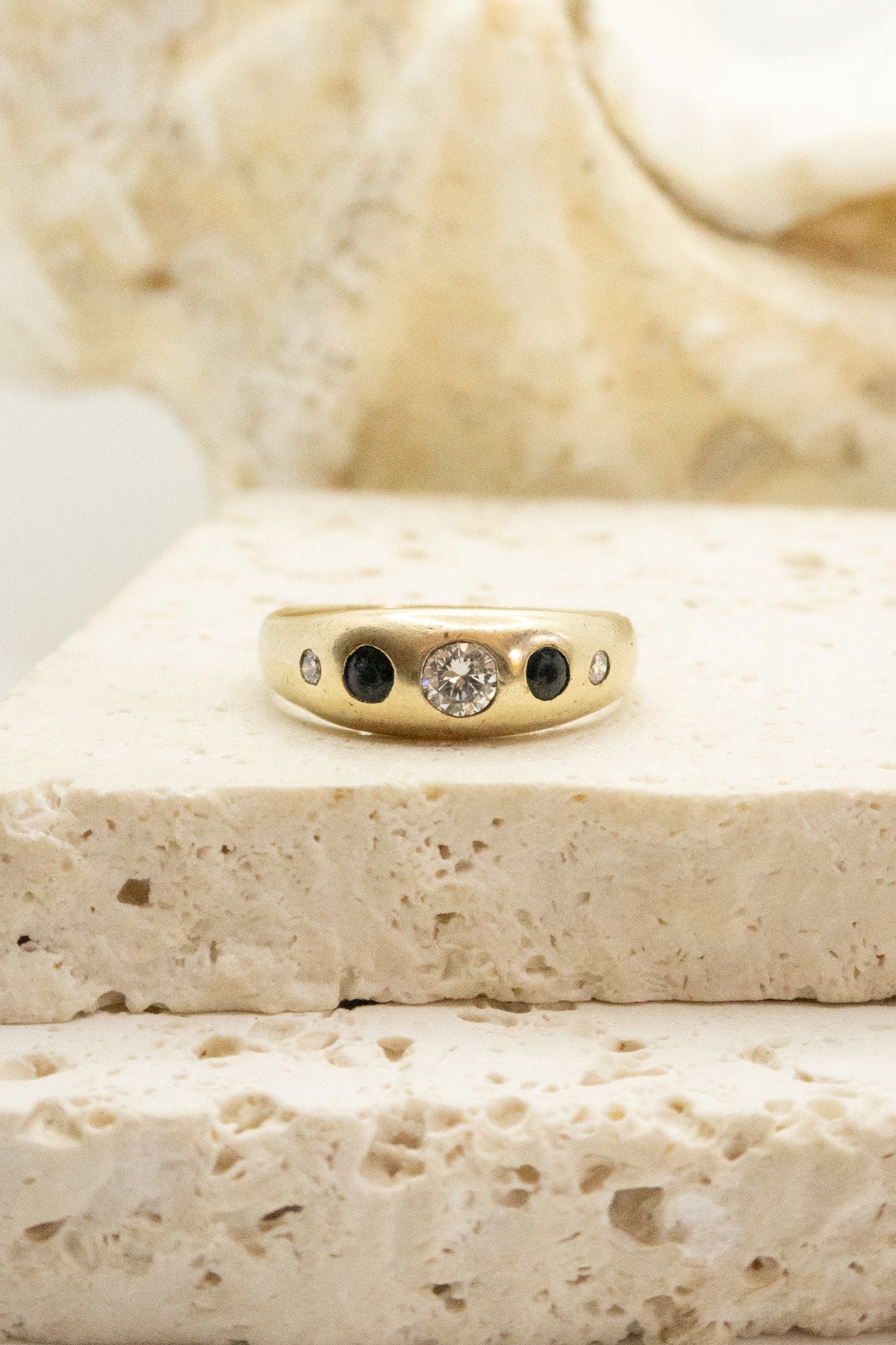 9ct Yellow Gold Sapphire & Diamond Five Stone Ring