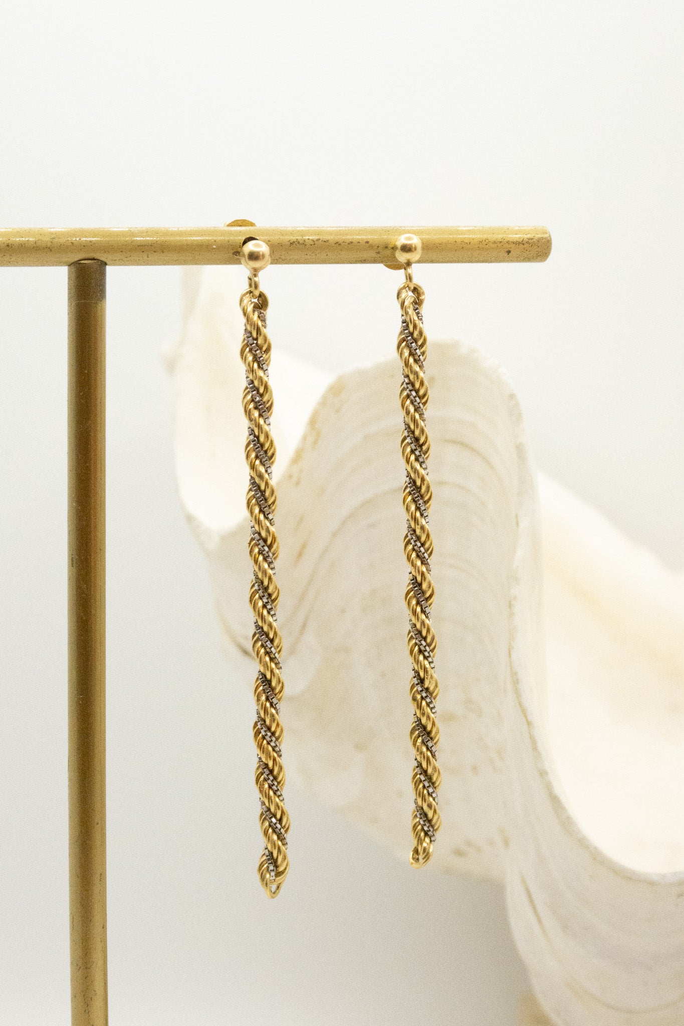 18ct Yellow & White Gold Twisted Drop Earrings