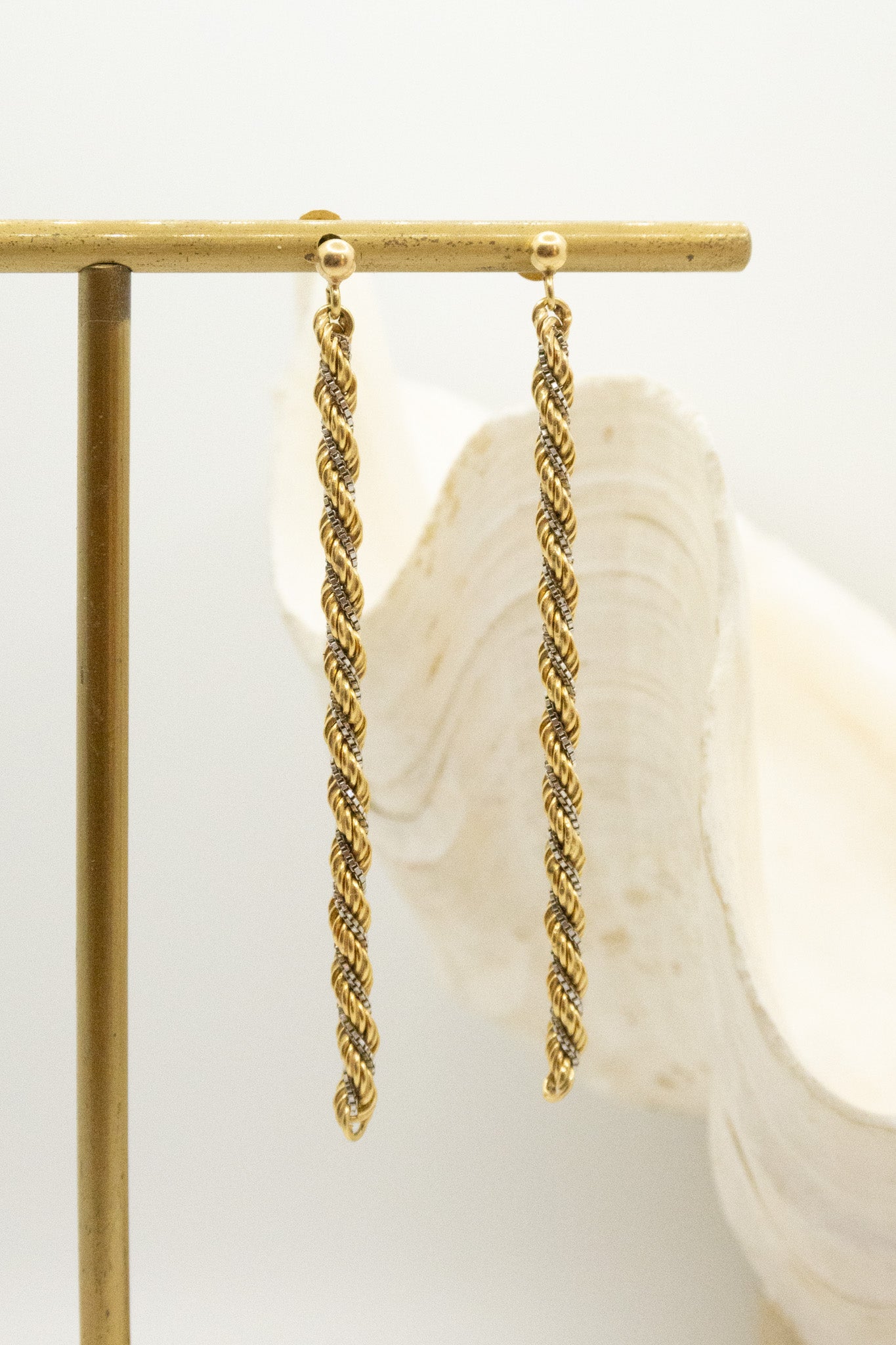 18ct Yellow & White Gold Twisted Drop Earrings