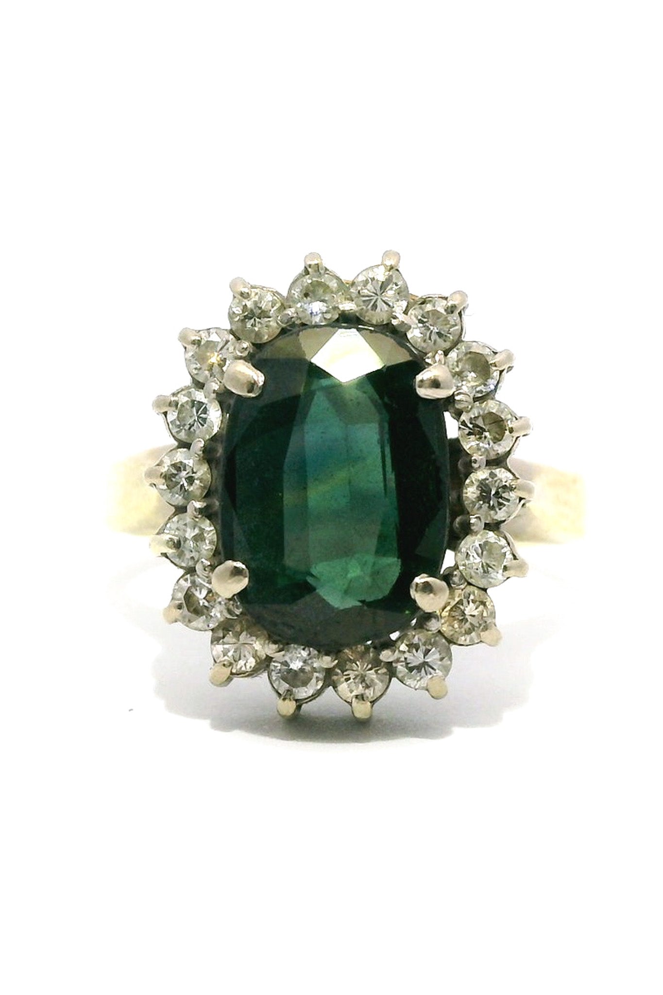 14ct Yellow Gold Teal Green Sapphire & Diamond Ring