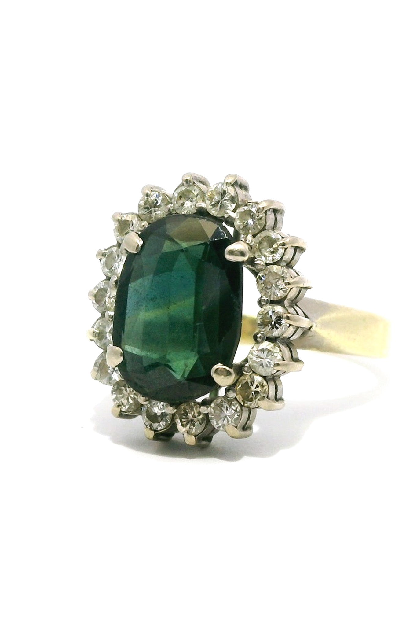 14ct Yellow Gold Teal Green Sapphire & Diamond Ring